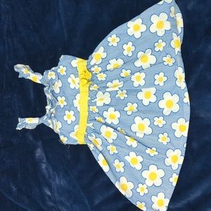 4T summer dress, blue and white striped with flowers